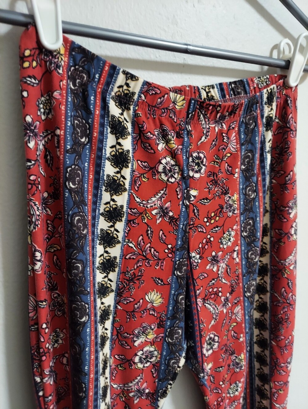 Striped Floral Flare Pants in Red and Navy - Picture 3 of 4